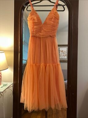 ASOS Orange Tulle Midi Dress with Spaghetti Straps